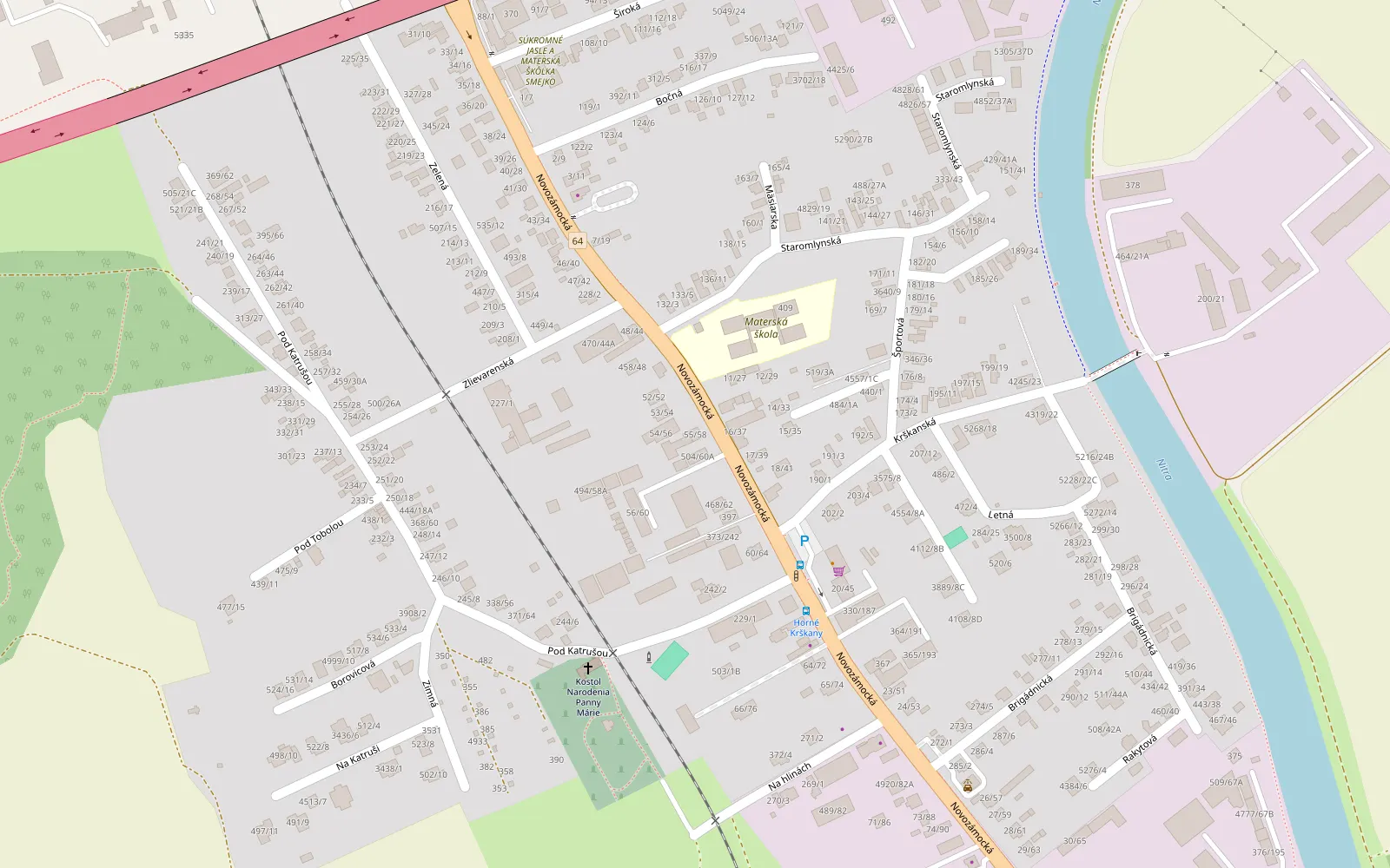Karte der Umgebung des Nidex-Technology-Büros in der Novozámocká-Straße in Nitra